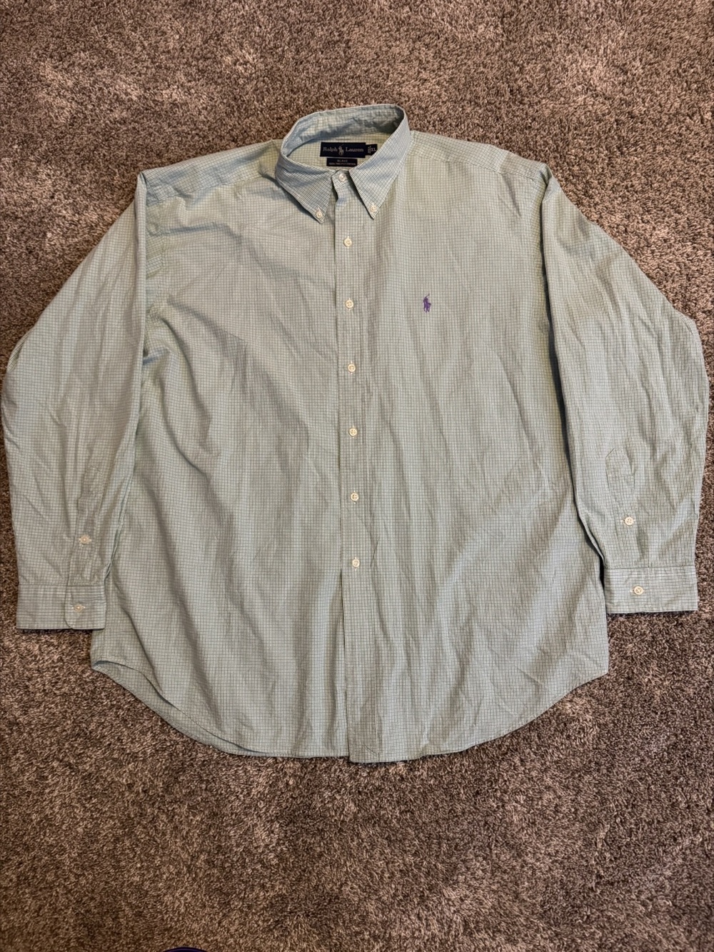Ralph Lauren Blake Men's XL Green White Micro Check Button Down Shirt 100% Two-P
